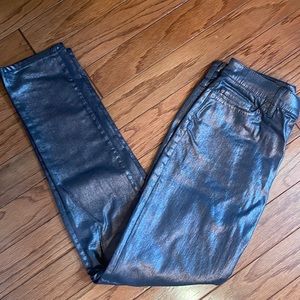 LANDS END 8 tall coated BLUE jeans 5 pocket high rise NWOT slim